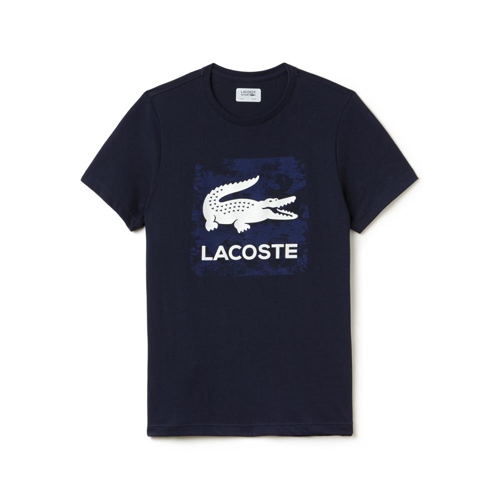 Lacoste Big Square Logo Tee Navy Blue White Ocean $49