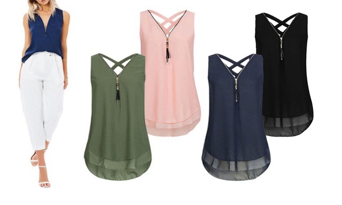 Sleeveless Zip Front Blouse: One ($15) or Two ($25)