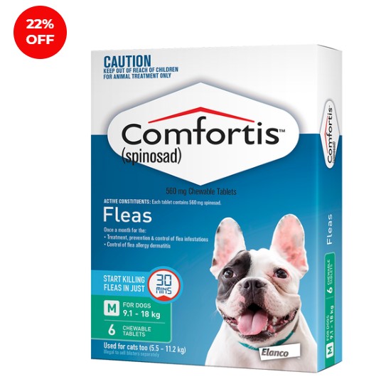 22% OFF Comfortis Chewable Tablets for Dogs 9.1-18KG Pack of 6 $69.99 (RRP $89.99)