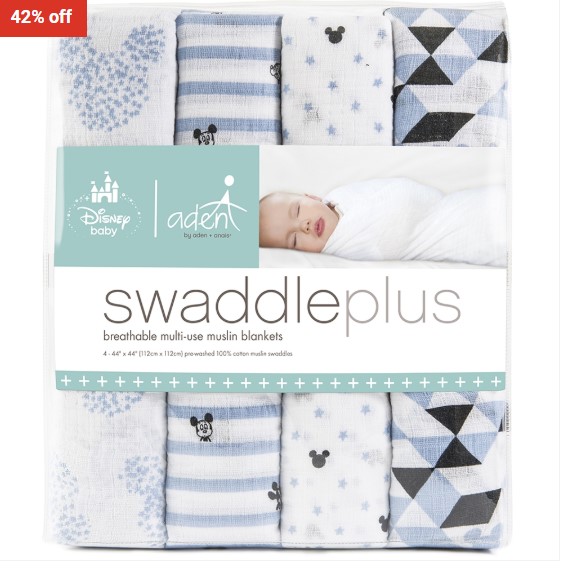 42 % OFF Aden By Aden + Anais Graphic Mickey 4-Pack Disney Baby Swaddleplus $29 (RRP $49.95)