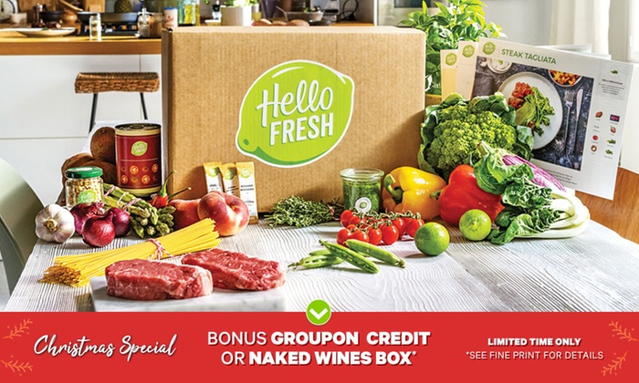 HelloFresh: Weekly Delivered Meal Plans from $39.99 + BONUS Groupon Credit + Naked Wines Box – New Customers Only