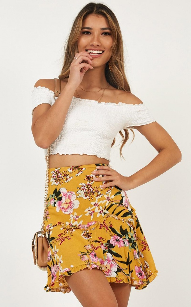 Gardenia Skirt In Mustard Floral US$38.95
