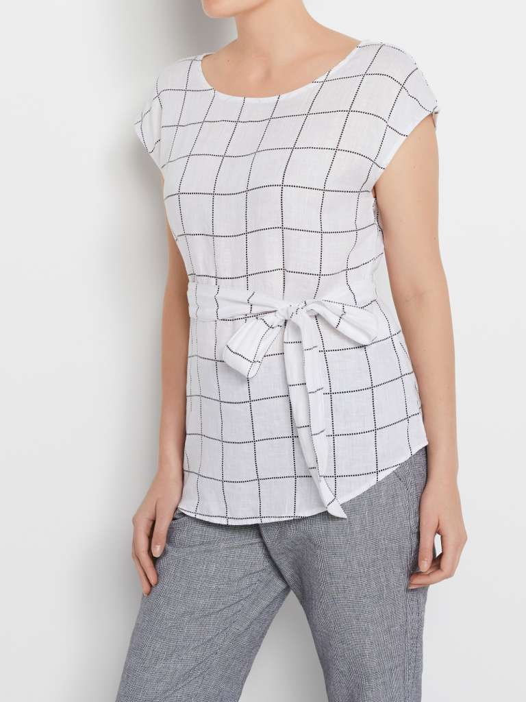 Check Tie Waist Linen Top $89.95