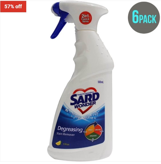 Sard 6 Pack- 500Ml Wonder Degreasing Stain Remover Citrus Trigger $17.99 (RRP$41.94)