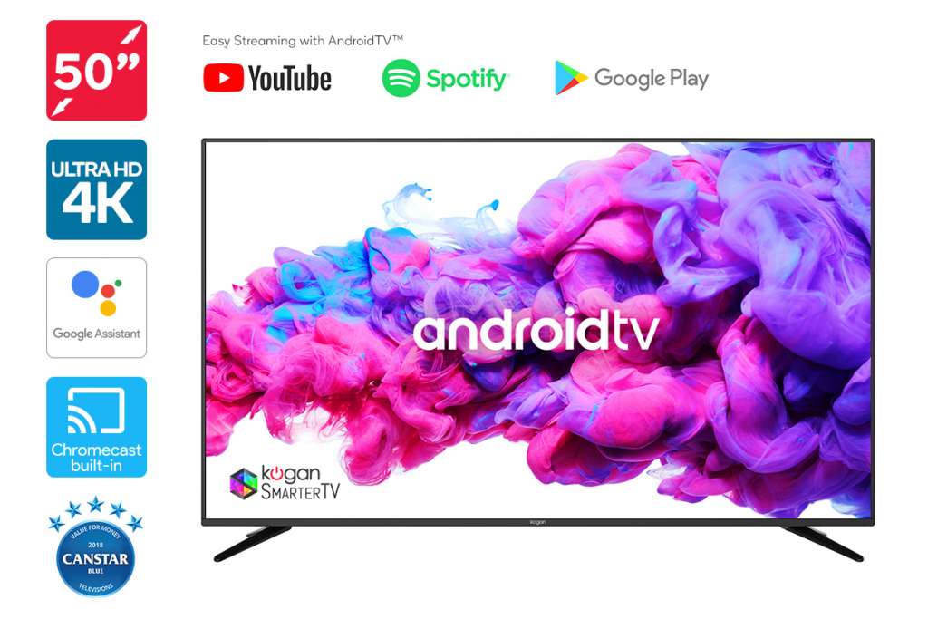 Kogan 50″ XU9010 4K LED SmarterTV™ (Android TV™, Smart TV) $599
