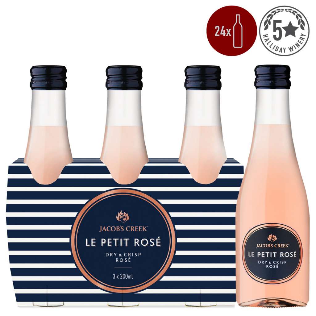 Jacob’s Creek Le Petit Rose Piccolo 200mL (24 Bottles) $2.92 A BOTTLE ($70.00 FOR 24 BOTTLE CASES)