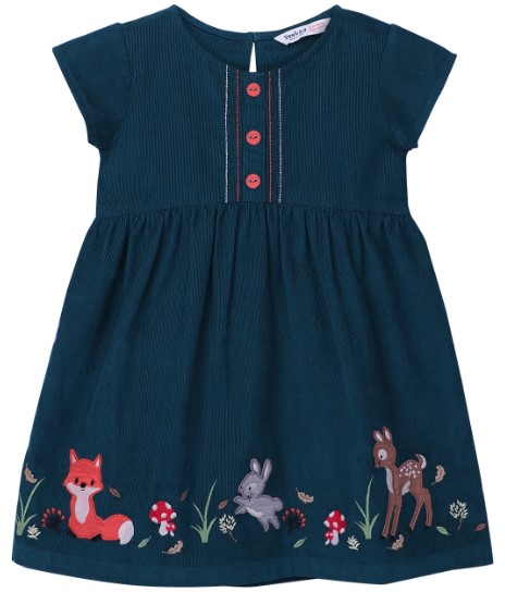 76% OFF Beebay Kids 100% Cotton Woodland Creatures Corduroy Dress Green $25 (RRP$106)