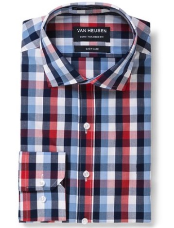 VAN HEUSEN EURO TAILORED FIT SHIRT RED BLUE WHITE LARGE CHECK Now $25.00 (Was $69.95)