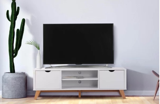 Ovela 2 Drawer TV Entertainment Unit – Finse Collection (White) $109 + Delivery (Was $119)