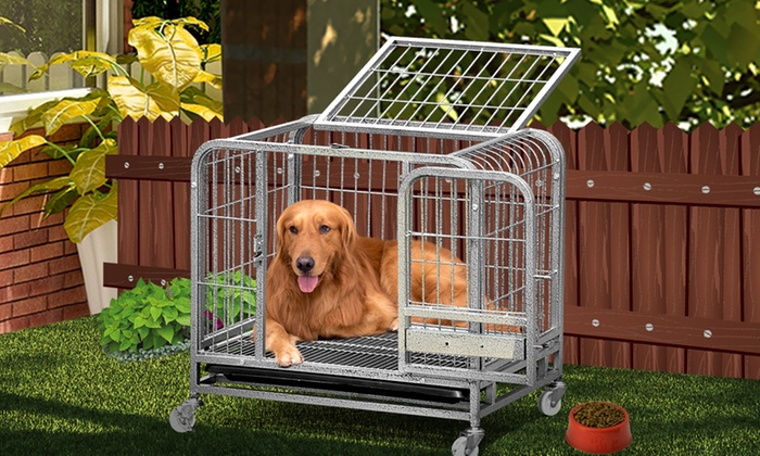 Heavy-Duty Steel Frame Dog Cage with Wheels: Medium ($69), Large ($89), X-Large ($129) or XX-Large ($169)