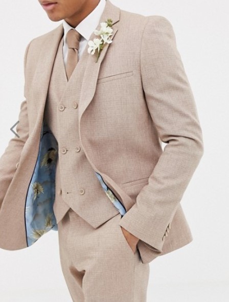 ASOS DESIGN wedding slim suit jacket in camel cross hatch $170.00