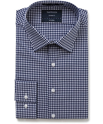 VAN HEUSEN EURO TAILORED FIT SHIRT BLUE MEDIUM CHECK $59.95