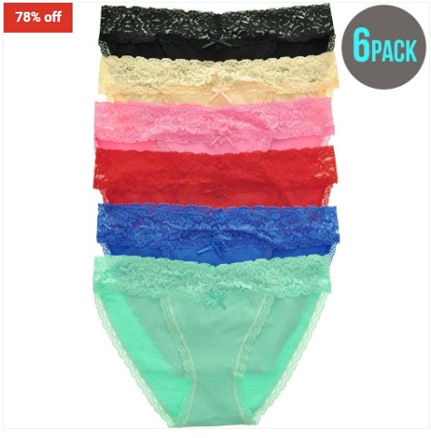 Angelina Intimates 6 Pack Bikinis with Rose Lace Waist $19 (RRP$86)