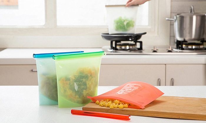 Durable and Reusable Silicone Food Storage Airtight Bags: Four ($25) or Eight ($39)