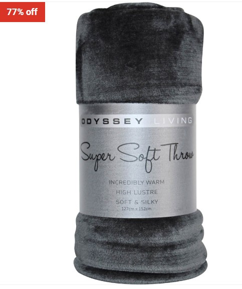 77% off Charcoal Plush Throw – Odyssey $9 (RRP$39.95)