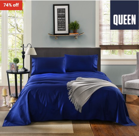 Royal Comfort Kensington 1200Tc Cotton Sheet Set In Stripe-Queen – Indigo $69 (RRP$269)