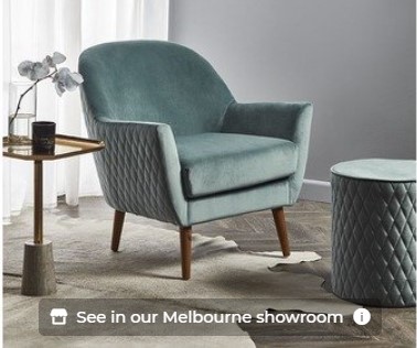 Olivia Velvet Quilted Armchair $349.00  – $379.00 (RRP$399.00)
