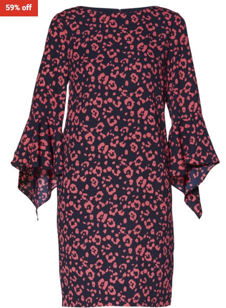 GINA BACCONI Hattie Print Crepe Dress Navy Coral $135 (RRP$327)