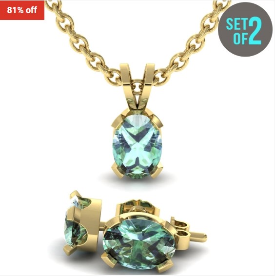 81% off 3ct Oval Shape Green Amethyst Necklace & Earring Set In 14K Yellow Gold Over Sterling Silver $55 (RRP$284)