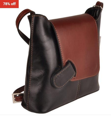 Florence Bags Leather Sabu Shoulder Bag Black Brown $67.40 (RRP$300)