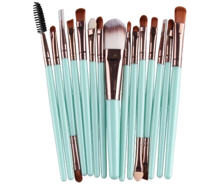 15 Piece Make-Up Brush Set – Blue Green $6.99