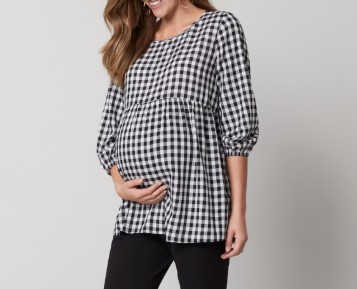 Maternity Check Gathered Blouse $89.95