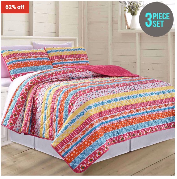 62% OFF Amrapur Overseas Tribal Bands 3-Piece Reversible Quilt Set Double/Queen Pink $39.99 (RRP$105)