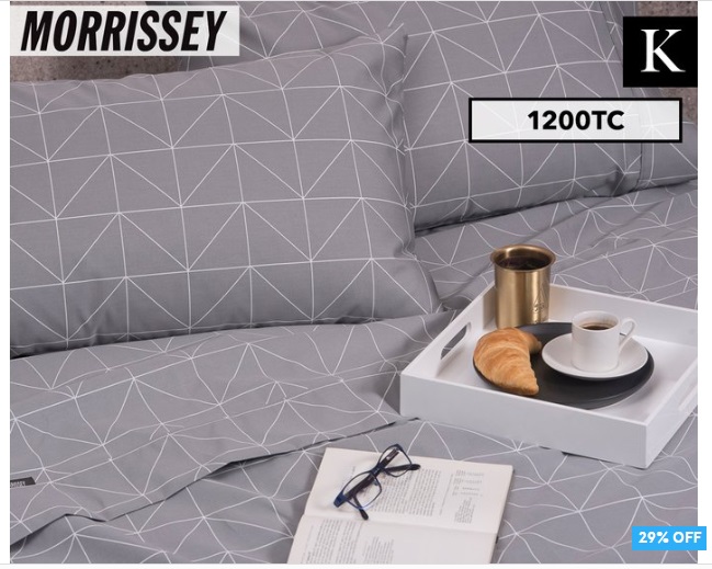 29% OFF Morrissey Luxury 1200TC King Bed Sheet Set – Angels Ash $49 (RRP$69.99)