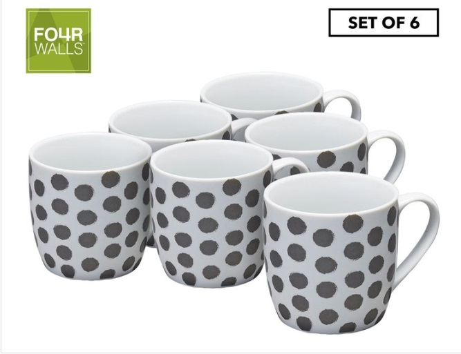 Set Of 6 Fourwalls 350mL Mixit Mug – Charcoal Dot $9.99