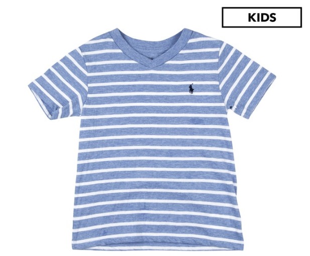 Polo Ralph Lauren Boys’ Jersey V-Neck T-Shirt – Heather Blue Stripe $29.99