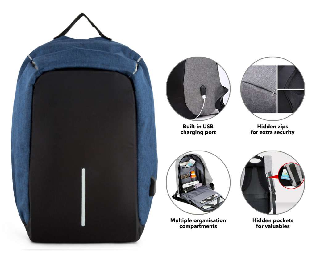 Anti-Theft Backpack – Blue $24.99
