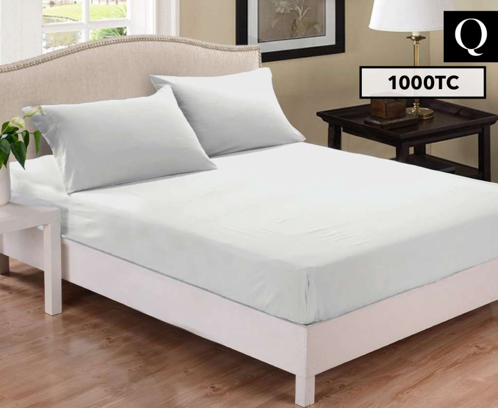 1000TC Cotton Blend Queen Bed Sheet Combo Set – White $27