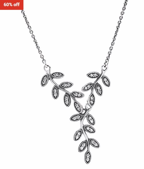 60% OFF Pandora PANDORA Sparkling Leaves Silver CZ Necklace $55.80 (RRP$139)