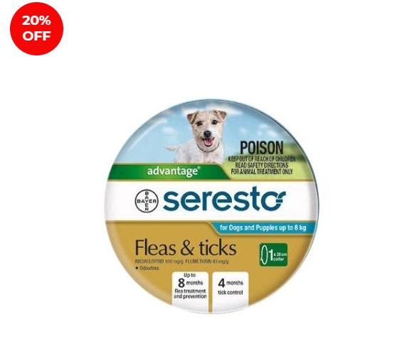 20% OFF Seresto Flea and Tick Collar for Dogs and Puppies up to 8kg $40.99 (RRP$50.99)