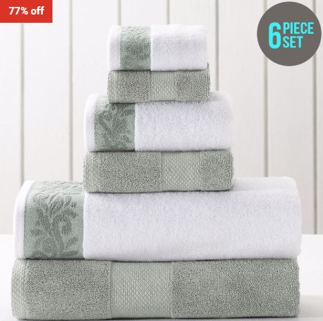 77% OFF Amrapur Overseas 6 Piece 100% Cotton Filigree Jacquard Border Towel Set-Sage $39 (RRP$172)