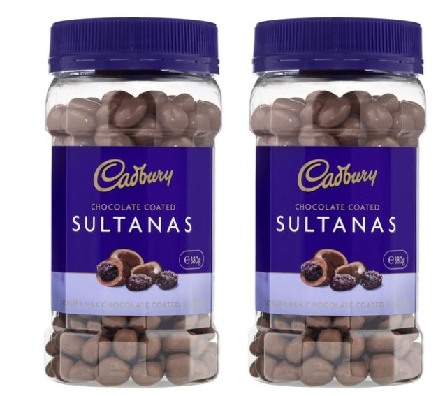 2 x Cadbury Chocolate Coated Sultanas 380g $12