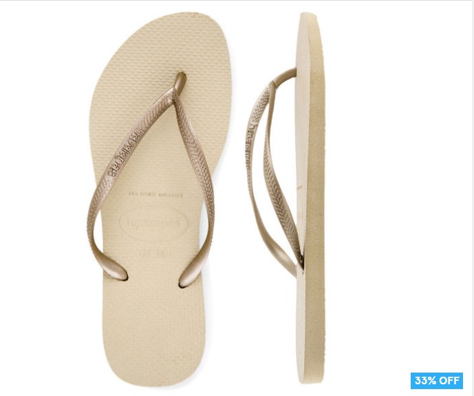 33% OFF Havaianas Metallic Slim Thongs – Sand /Light Golden $19.99 (Don’t pay $30)