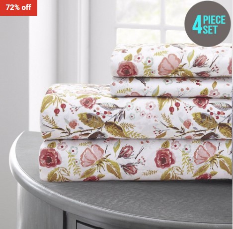 72% OFF Amrapur Overseas Classy Printed 4 Piece Sheet Set King – Wild Flowers $35 (RRP$125)