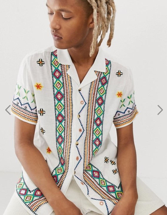 ASOS DESIGN regular fit aztec hand embroidered & embellished shirt with revere collar $80.00