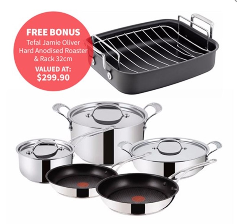 Tefal Jamie Oliver Premium Stainless Steel 5 Piece Cookware Set $339.99 (RRP $799.95)