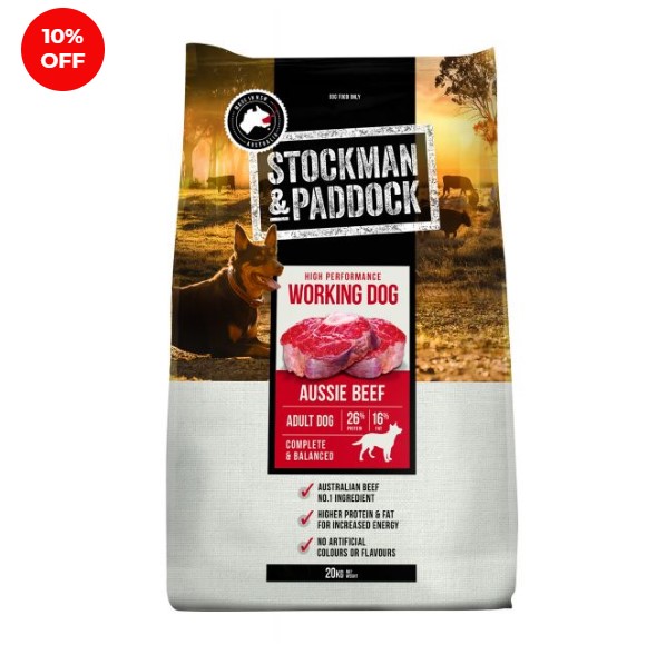 10% OFF Stockman & Paddock High Performance Working Dog Food Beef 20kg $43.19 (RRP$47.99)