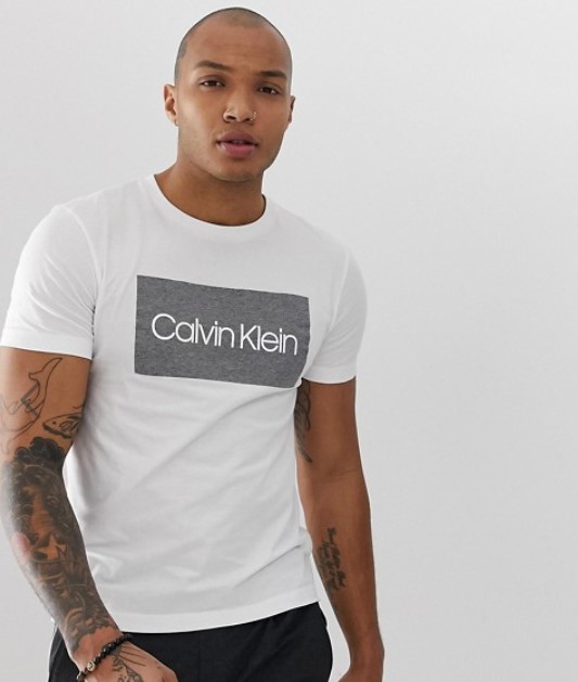 Calvin Klein large flock box logo crew neck t-shirt in white $96.00