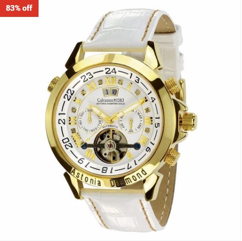 83% OFF Calvaneo 1583 Leather Strap Automatic Watch Gold White $249 (RRP$1430)