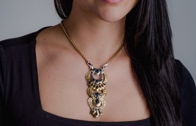 58% OFF American West Sterling Silver, Brass, Black Agate Statement Pendant Necklace $165 (RRP$397)