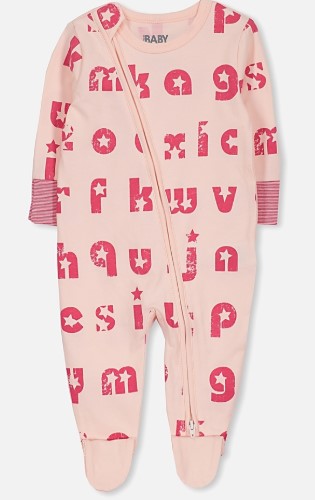 Cotton On Mini Zip Through Romper Shell Peach Letter Fun $7 (RRP$19.99)