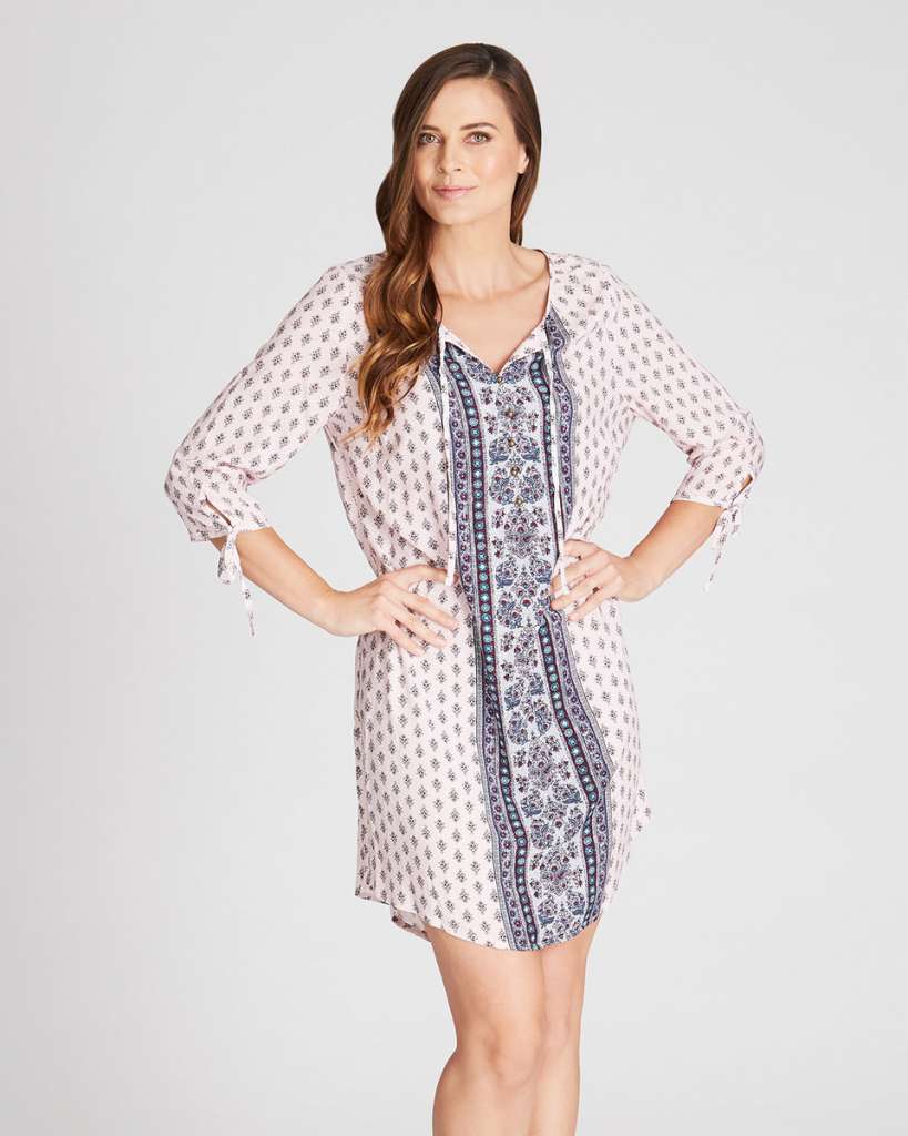 Tie Sleeve Button Boho Dress $30.00