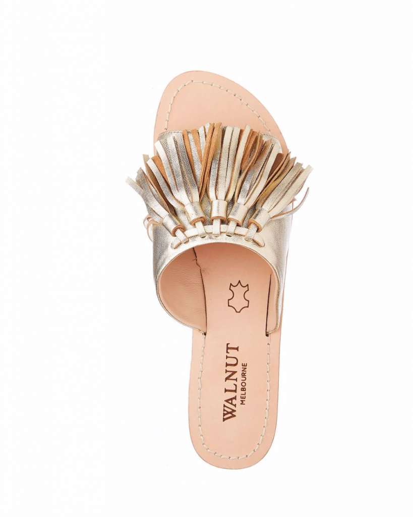 Leather Upper Leather Lining Leather Sole Sara Leather Slide Gold $79.95