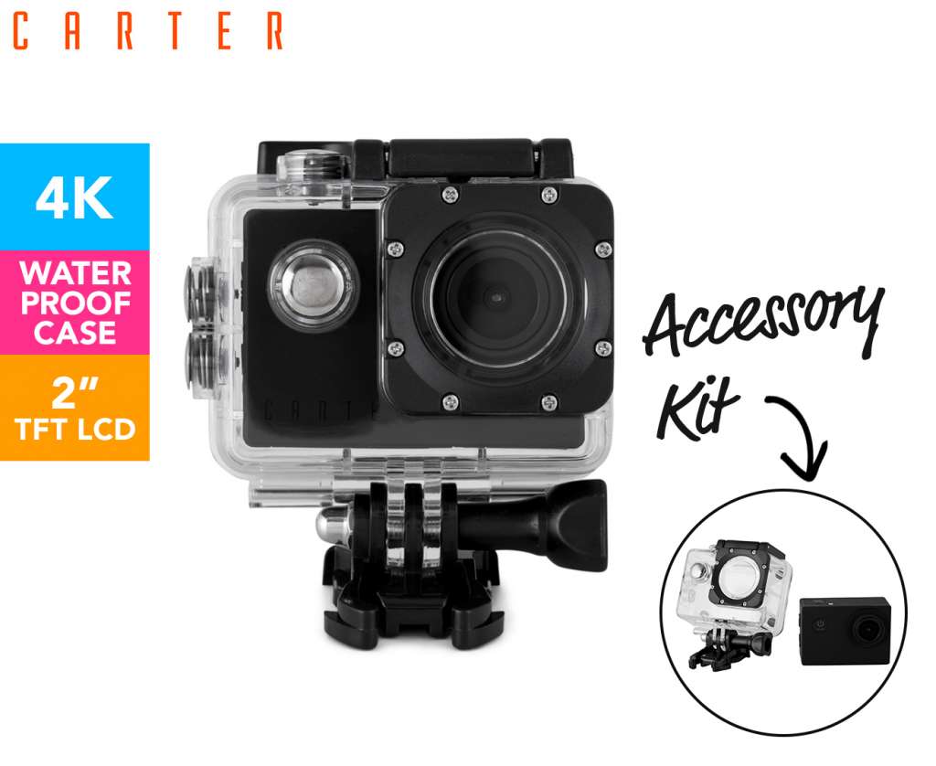 Carter 4K Action Camera w/ Full Accessory Kit $49