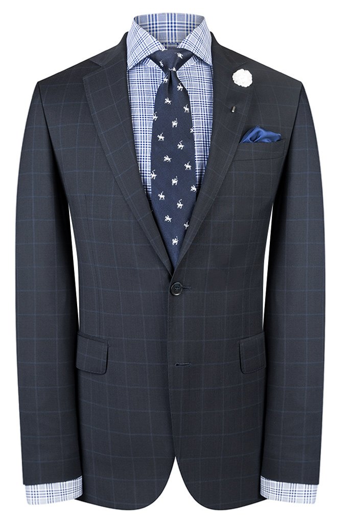 NAVY OVERCHECK SUIT $1,195.00
