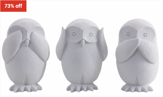 73% OFF NF Living Set Of 3 Hear/See/Speak White Owls 9cm $9 (RRP$33.50)